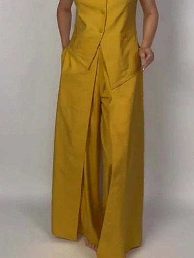 Loose Wide Leg Pockets Solid Color Pants Trousers
