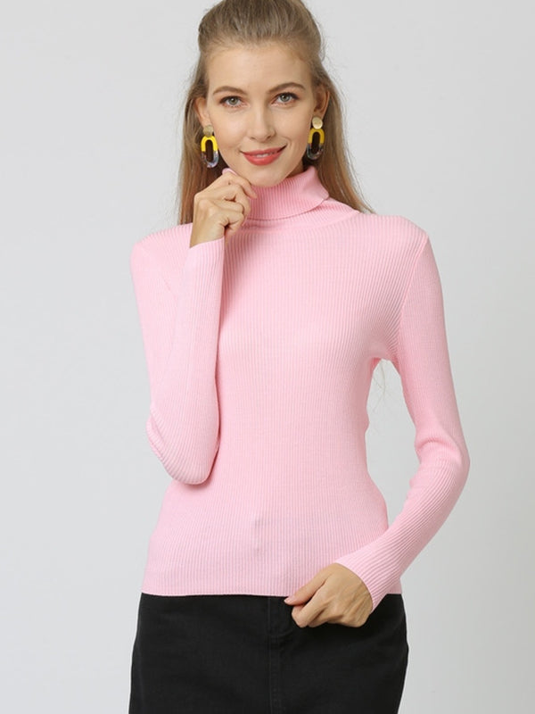 10 Colors Simple Knitting Solid Color High-Neck Pullover