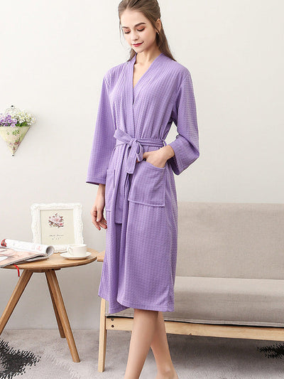 Comfortable Solid Bandage Thin Pajama Robe