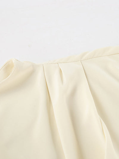 Flared Sleeves Long Sleeves Pleated Solid Color Zipper Stand Collar Blouses&Shirts Tops