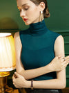 Stylish Skinny Sleeveless Mesh Split-Joint Solid Color High-Neck Vest Top