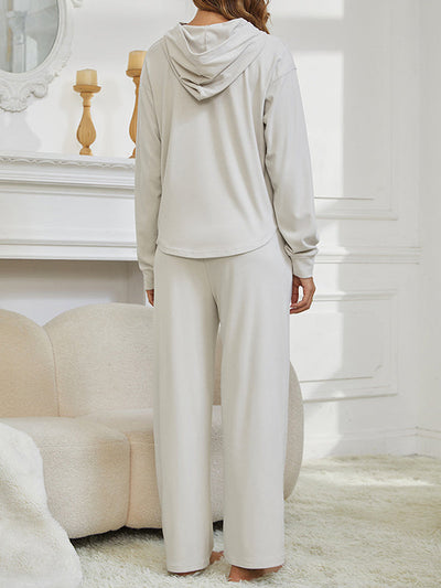 High-Low Long Sleeves Elasticity Solid Color Split-Joint Hooded Pajama Sets