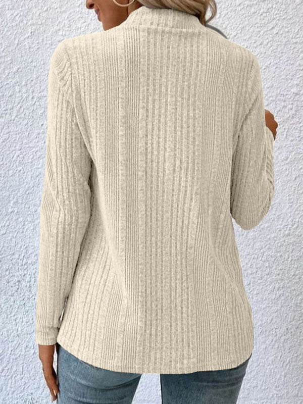 Long Sleeves Loose Solid Color Collarless Cardigan Tops