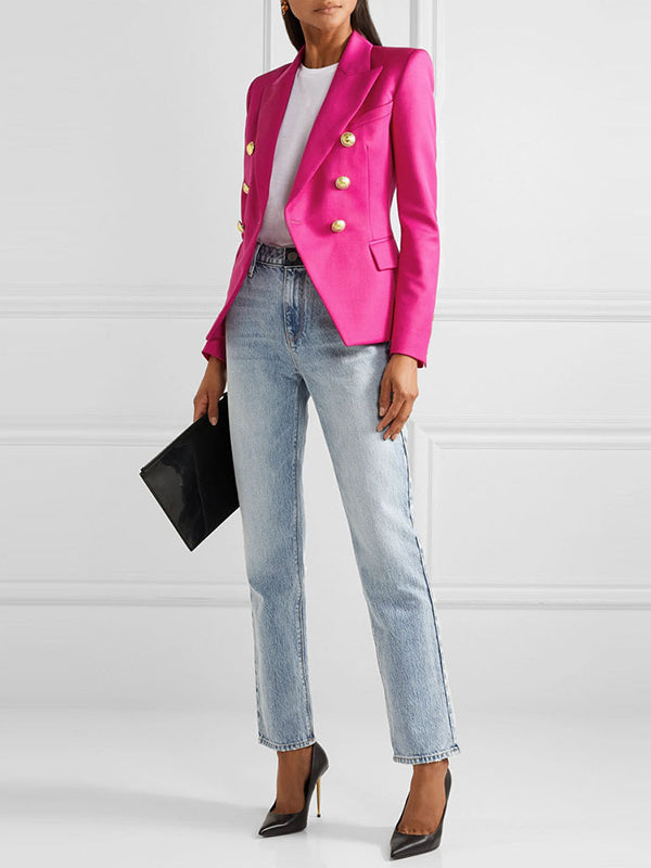 Long Sleeves Buttoned Notched Collar Blazer Outerwear