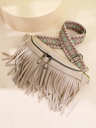 Geometric Tasseled Zipper Crossbody Bags