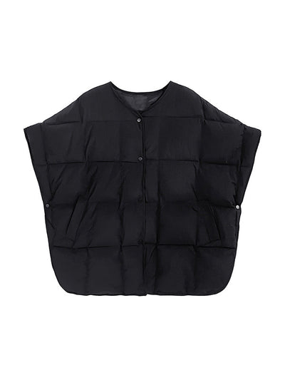 Batwing Sleeves Half Sleeves Buttoned Solid Color Round-Neck Padded Vest