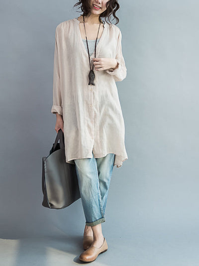 Original Solid Sun-Protection V-Neck Blouse Tops