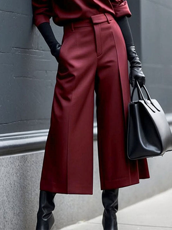 Loose Ninth Pants Solid Color Zipper Casual Pants Bottoms Trousers
