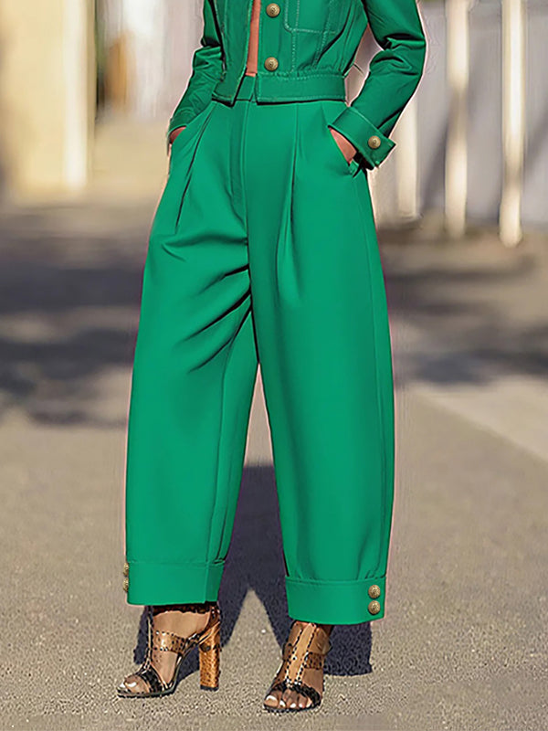 High Waisted Wide Leg Pleated Split-Joint Pants Trousers