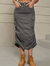 A-Line Buttoned Drawstring Pockets Solid Color Split-Side Skirts Bottoms