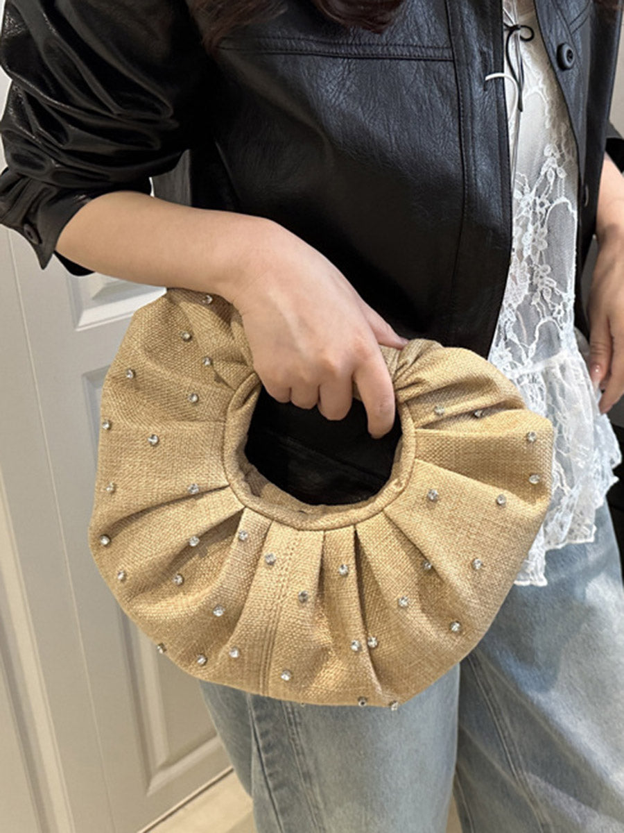 Geometric Pleated Rhine Stones Evening Bags & Clutches