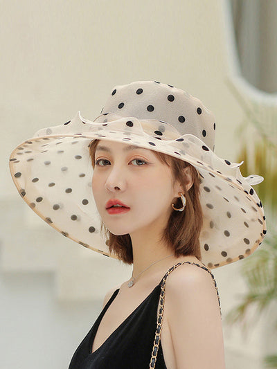 Flower Shape Gauze Polka Dot See-Through Split-Joint Sun Hat