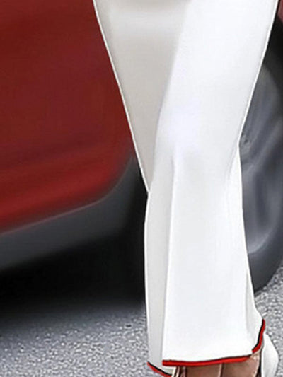 Bodycon Long Sleeves Contrast Color Elasticity Pleated Split-Joint Deep V-Neck Maxi Dresses