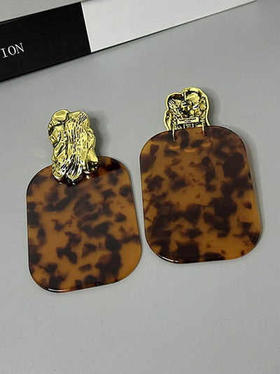 Geometric Leopard Pleated Split-Joint Drop Earrings Earrings Accessories