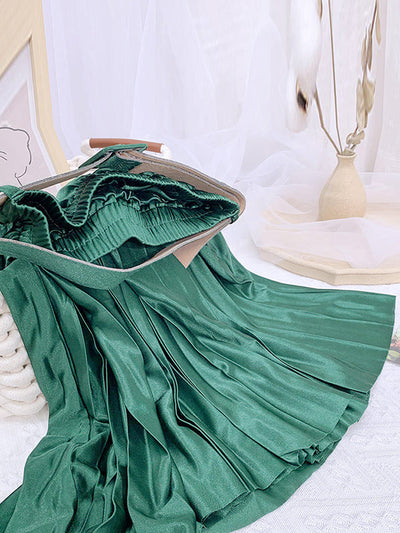 Loose Pleated Solid Color Skirts Bottoms