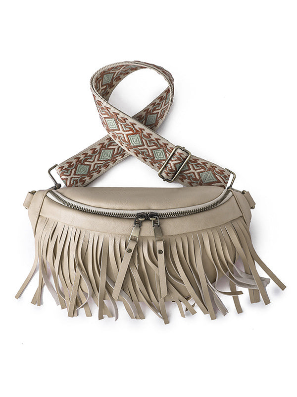 Geometric Tasseled Zipper Crossbody Bags