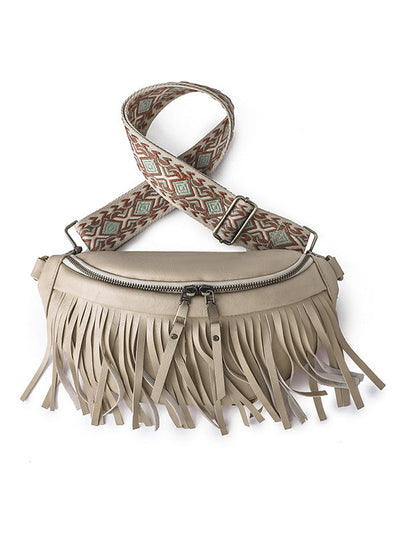 Geometric Tasseled Zipper Crossbody Bags