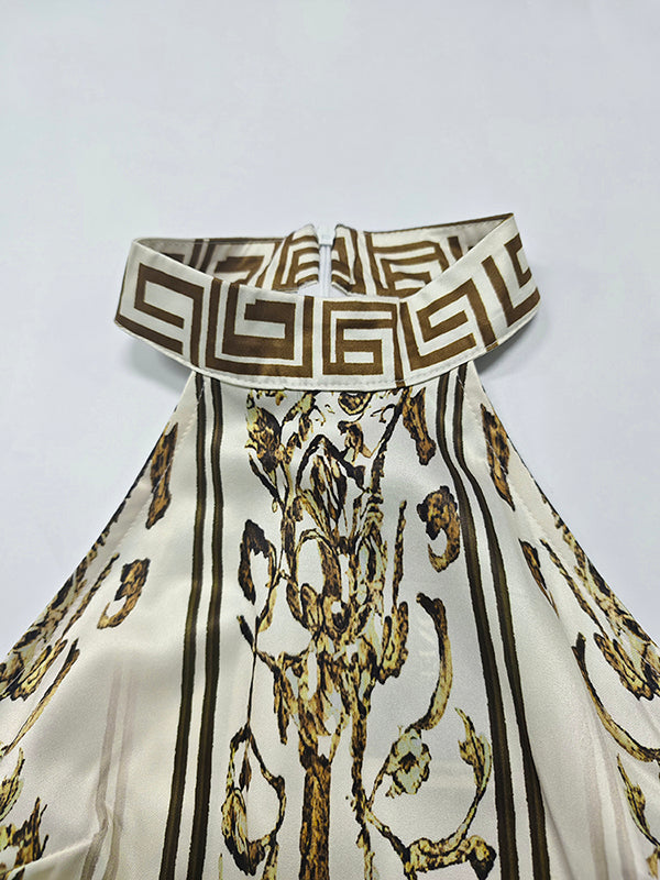 Sleeveless Wide Leg Printed Halter-Neck Jumpsuits