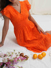 A-Line Loose Elasticity Hollow Pleated Solid Color V-Neck Mini Dresses