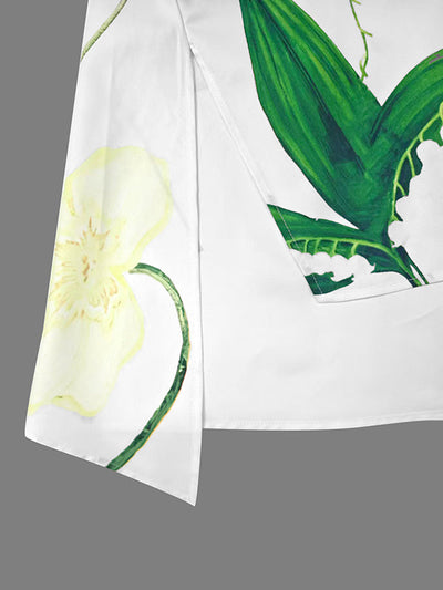 High-Low Loose Asymmetric Floral Printed Split-Joint Split-Side Lapel Blouses