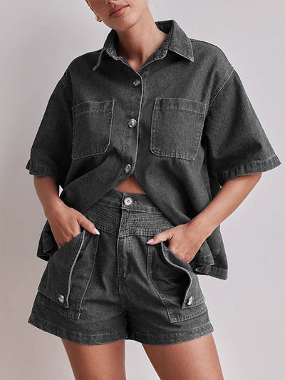 Loose Short Sleeves Split-Joint Lapel Blouses&Shirts Tops