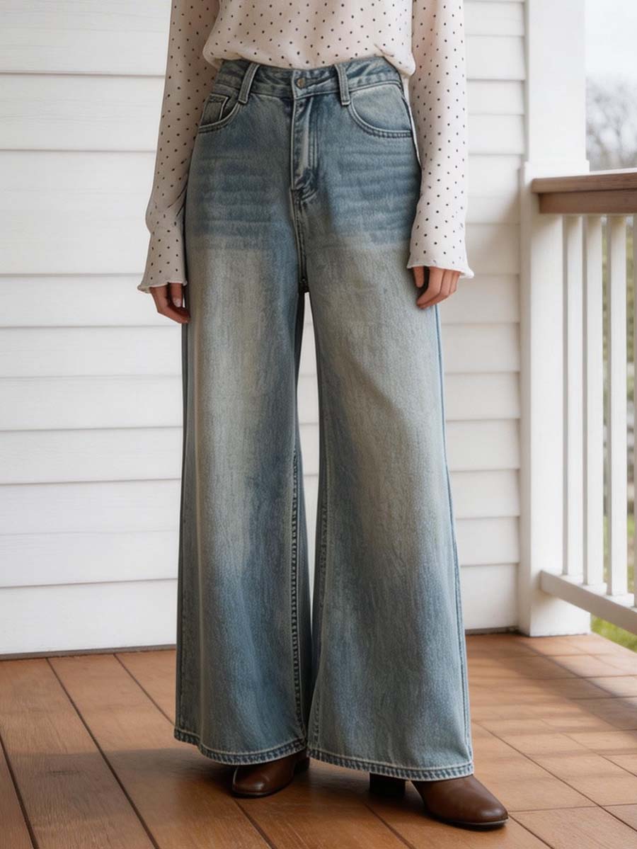 High Waisted Loose Pockets Jean Pants Bottoms