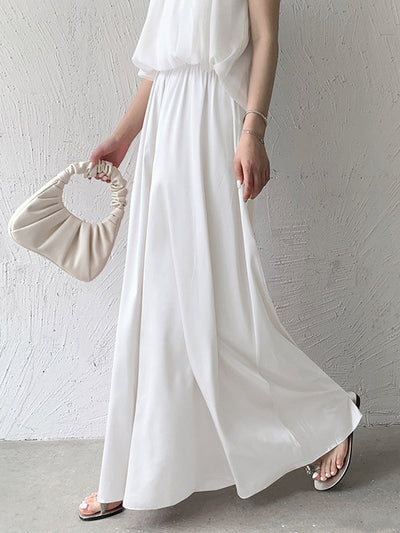 High Waisted Loose Elasticity Pleated Solid Color Culotte Pants