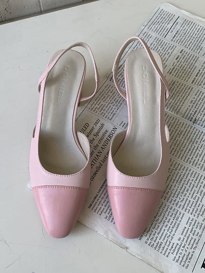 Contrast Color Pointed-Toe Round Cut Sling Shoes