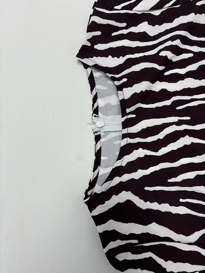 Long Sleeves Split-Toe Zebra Printed Round-Neck Maxi Dresses