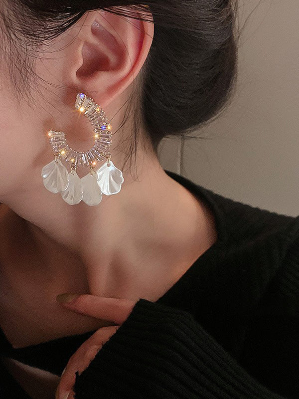 Geometric Rhine Stones Tasseled Drop Earrings