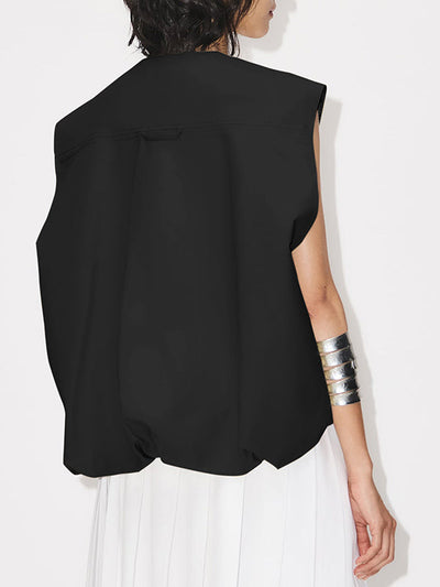 Loose Sleeveless Pockets Split-Joint Zipper Round-Neck Vest Outerwear