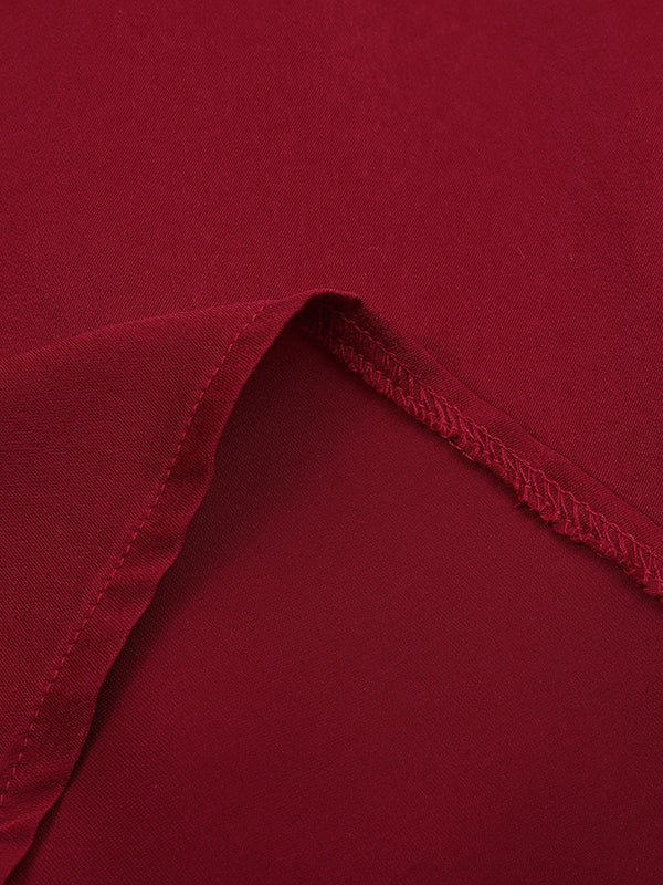 Loose Puff Sleeves Pleated Solid Color Split-Joint Stand Collar Blouses