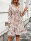 A-Line Long Sleeves Elasticity Flower Print V-Neck Midi Dresses