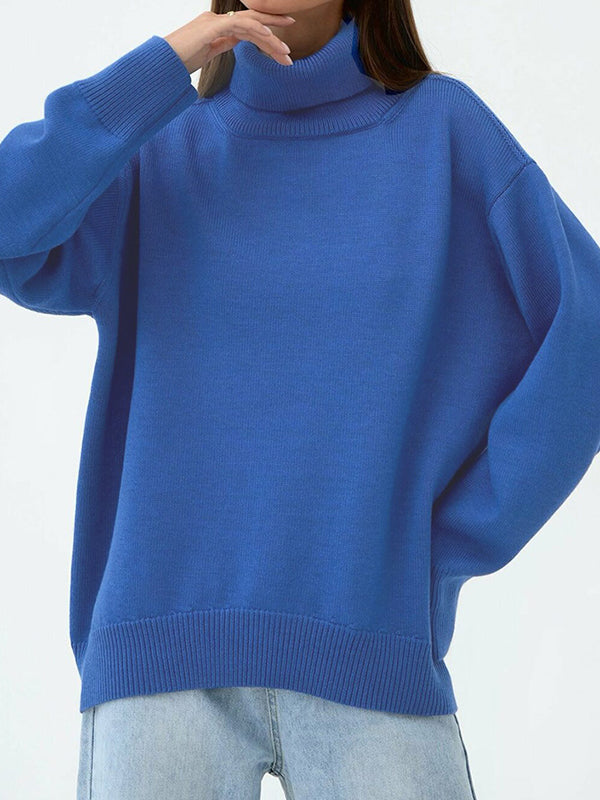 Long Sleeves Loose Solid Color High Neck Knitwear Pullovers Sweater Sweater Tops