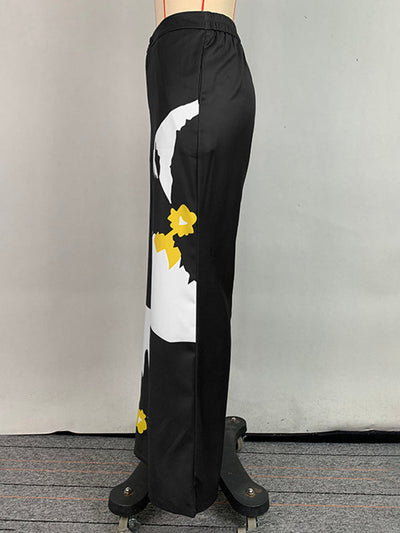 High Waisted Loose Flower Print Pants Trousers