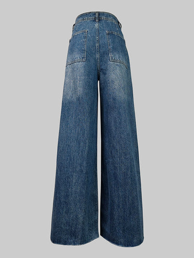 High Waisted Straight Leg Gradient Split-Joint Jean Pants Bottoms