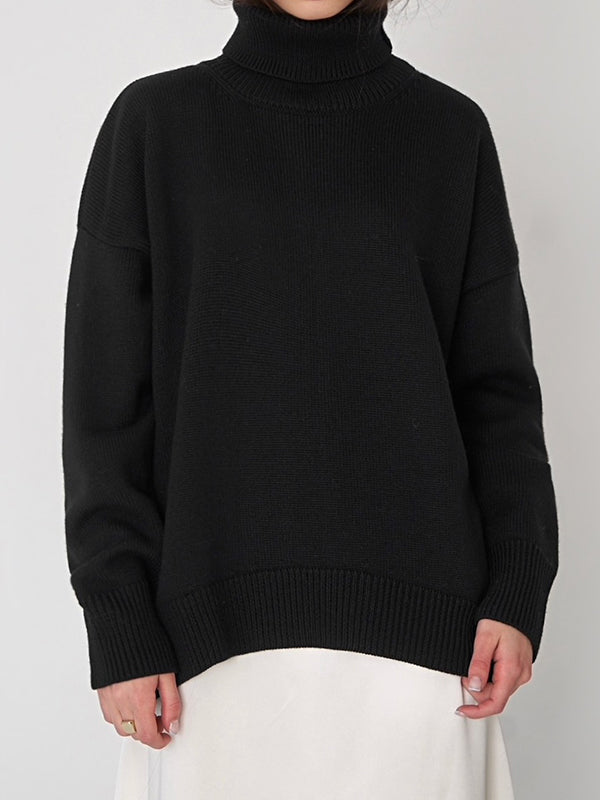Long Sleeves Loose Solid Color High Neck Knitwear Pullovers Sweater Sweater Tops