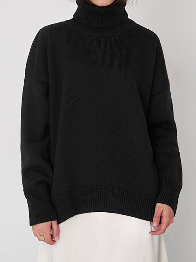 Long Sleeves Loose Solid Color High Neck Knitwear Pullovers Sweater Sweater Tops