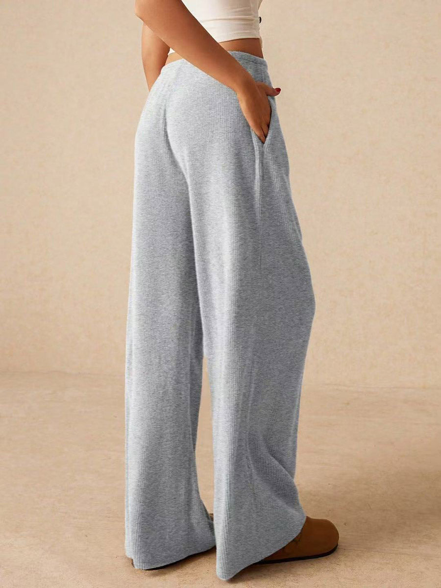 Elasticated Waist High Waisted Drawstring Solid Color Split-Joint Pants Trousers