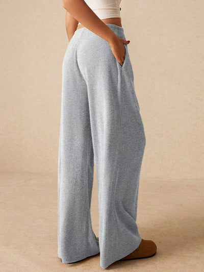 Elasticated Waist High Waisted Drawstring Solid Color Split-Joint Pants Trousers