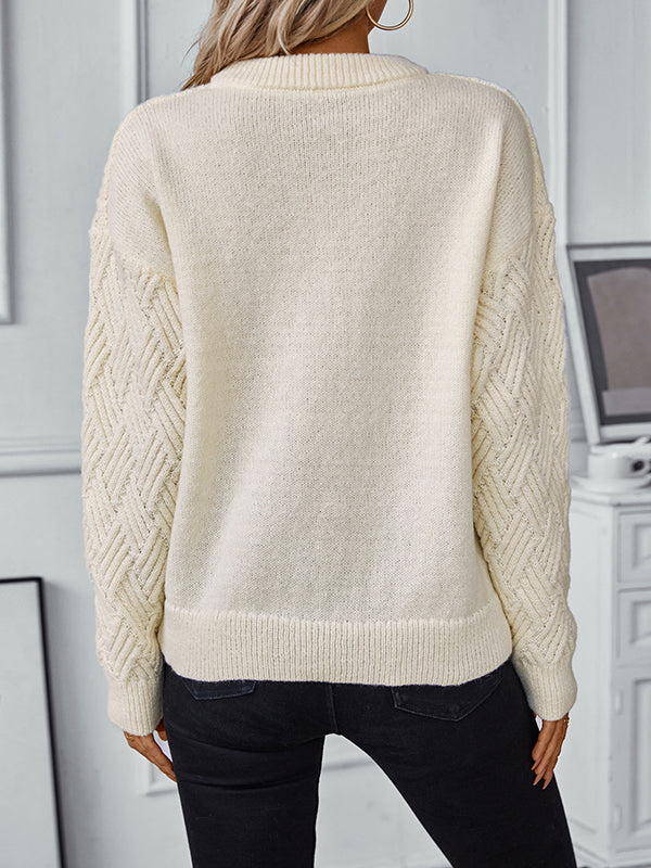 Long Sleeves Loose Solid Color Split-Joint Round-Neck Pullovers Sweater Tops