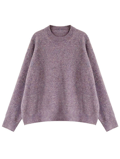 Simple Loose Long Sleeves Round-Neck Sweater Tops Pullovers