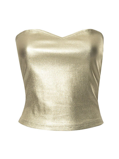 Skinny Sleeveless Shiny Solid Color Tube Vest Top
