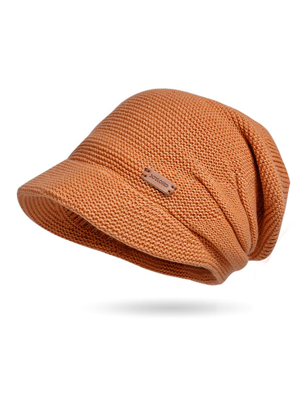Flat Brim Solid Color Split-Joint Hats Knitted Hats