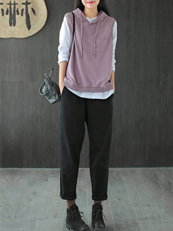Artistic Retro Solid Hooded Vest