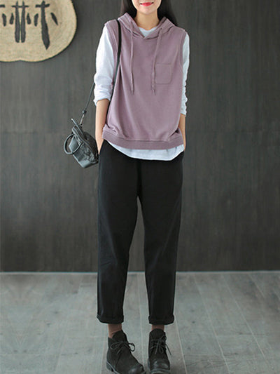 Artistic Retro Solid Hooded Vest
