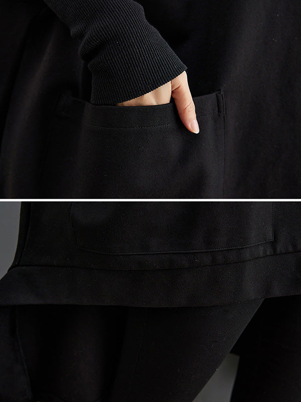 Urban Solid Color High-Neck High-Low Sweatshirt Top