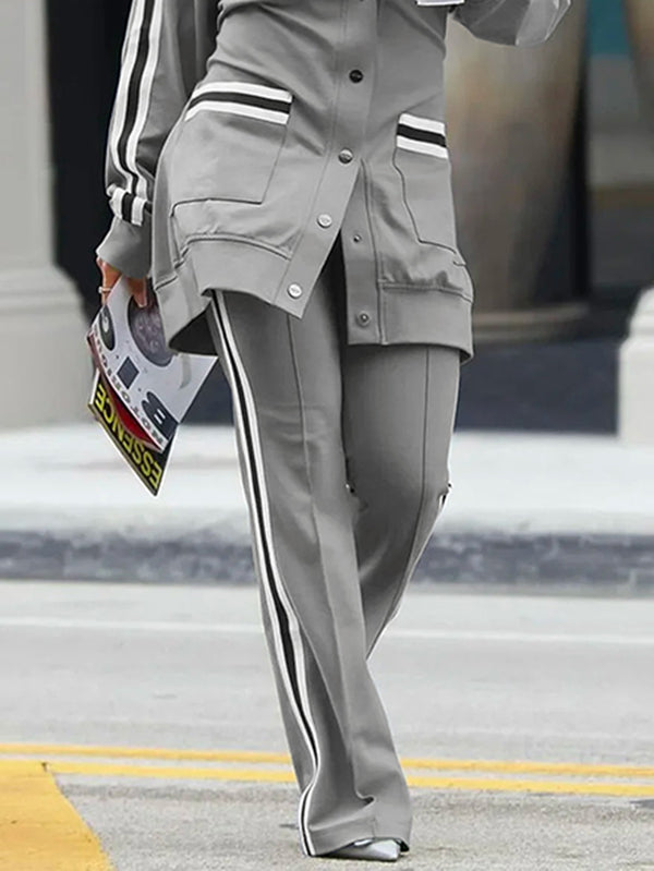 High Waisted Split-Joint Striped Pants Trousers