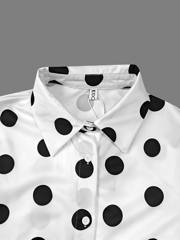Long Sleeves Loose Buttoned Polka-Dot Split-Joint Lapel Blouses&Shirts Tops