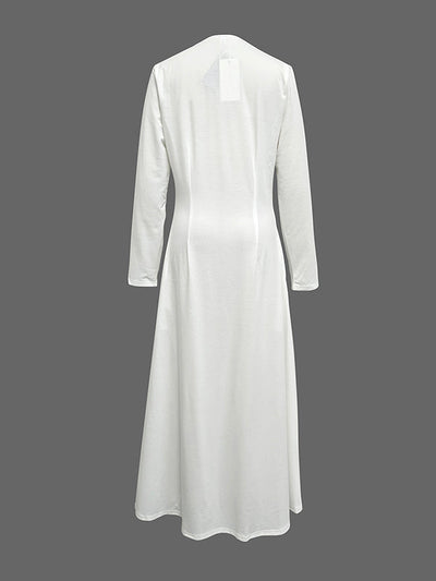 Long Sleeves Solid Color Zipper Round-Neck Maxi Dresses